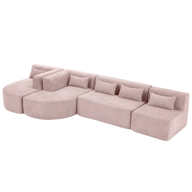 Free Combination Upholstered Sectional Sofa, Sofa Set with Curved Chaise Lounge, Large Floor Couch with Pillows