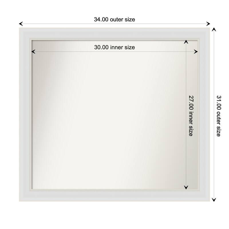 Flair Soft White Narrow Framed Non-Beveled Custom Wall Mirror, Bathroom Vanity Mirror - Outer Size: 34 x 31