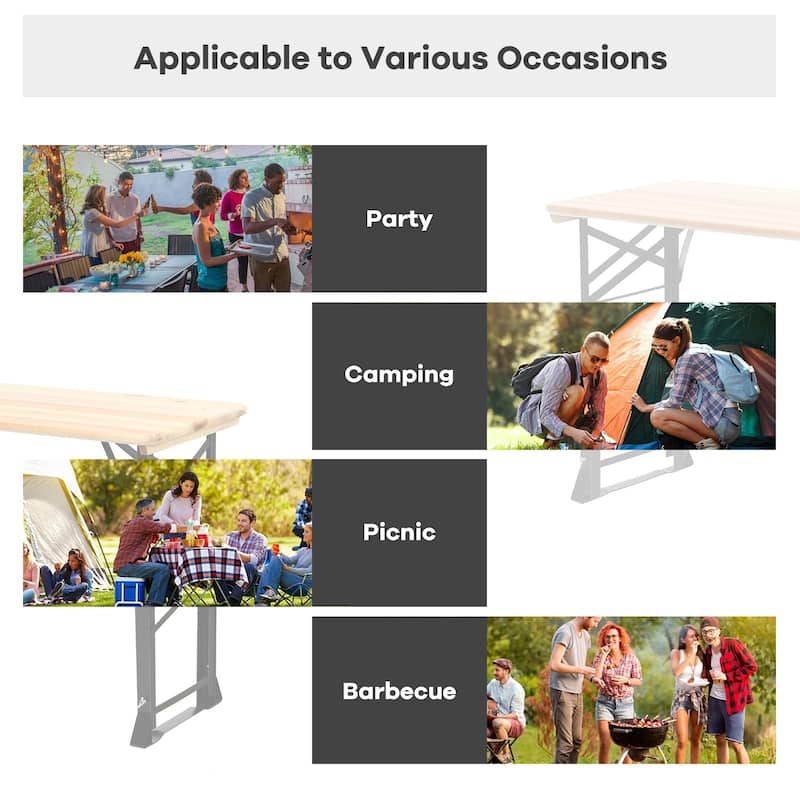 66.5" Outdoor Wood Folding Picnic Table with Adjustable Heights - 66.5" (L) x 20" (W) x 29.5"/41.5" (H)