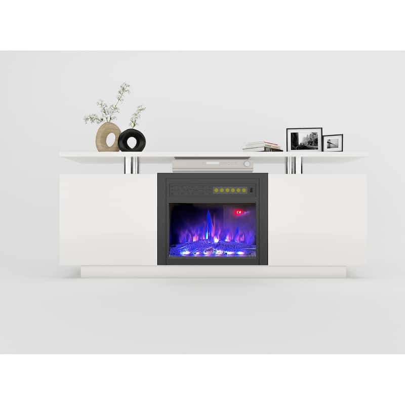 White 63" American Fireplace TV Stand with 5 Temp Settings for TVs Up to 60"