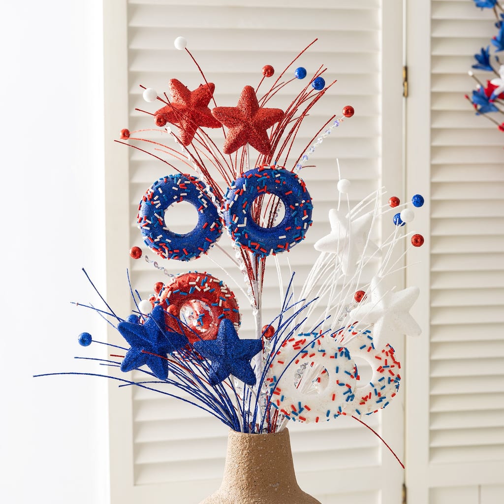 Glitzhome 28"H Set of 2 Patriotic/ Americana Stars and Donuts Picks