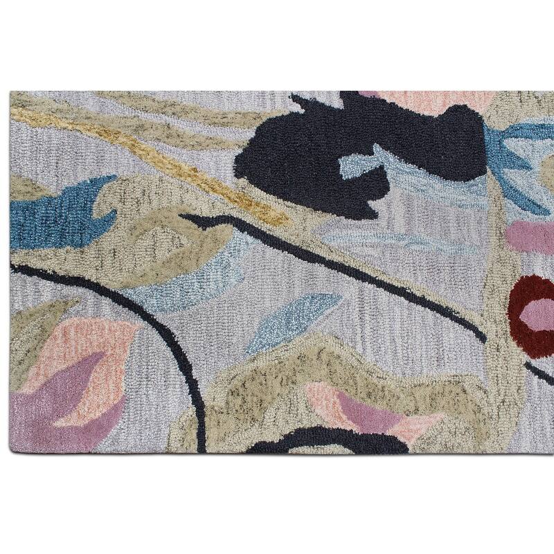 Handmade Emeralda Collection Silver/Blue/Rust Wool and Viscose Area Rug