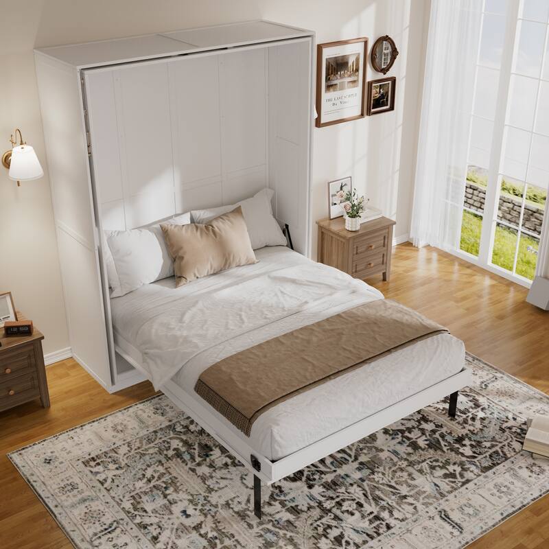 Rotating Queen Murphy Bed with Hidden Storage, Space-Saving Wall Bed for Home Office