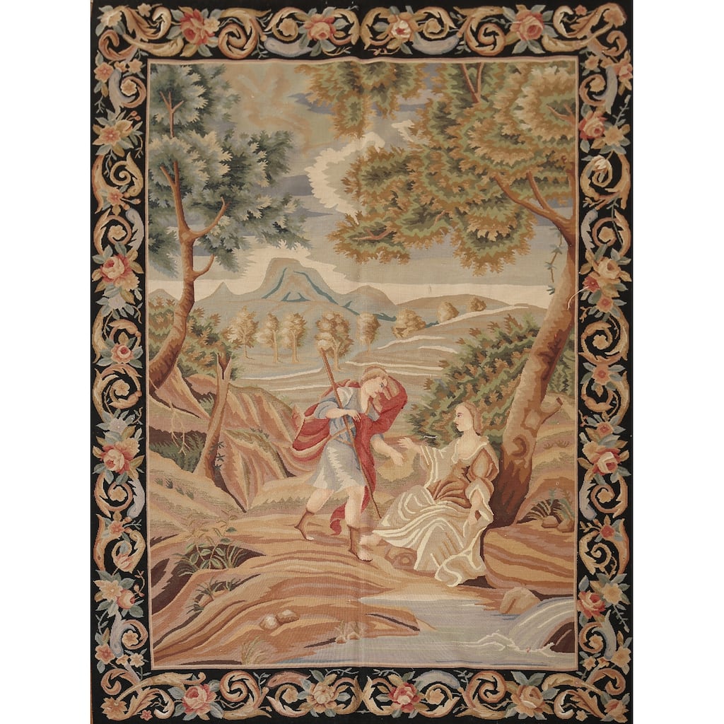Hand Woven Oriental 100% Wool Carpet Traditional Pictorial Beige & Ivories Tapestries Area Rug - 5' 11'' X 4' 9''