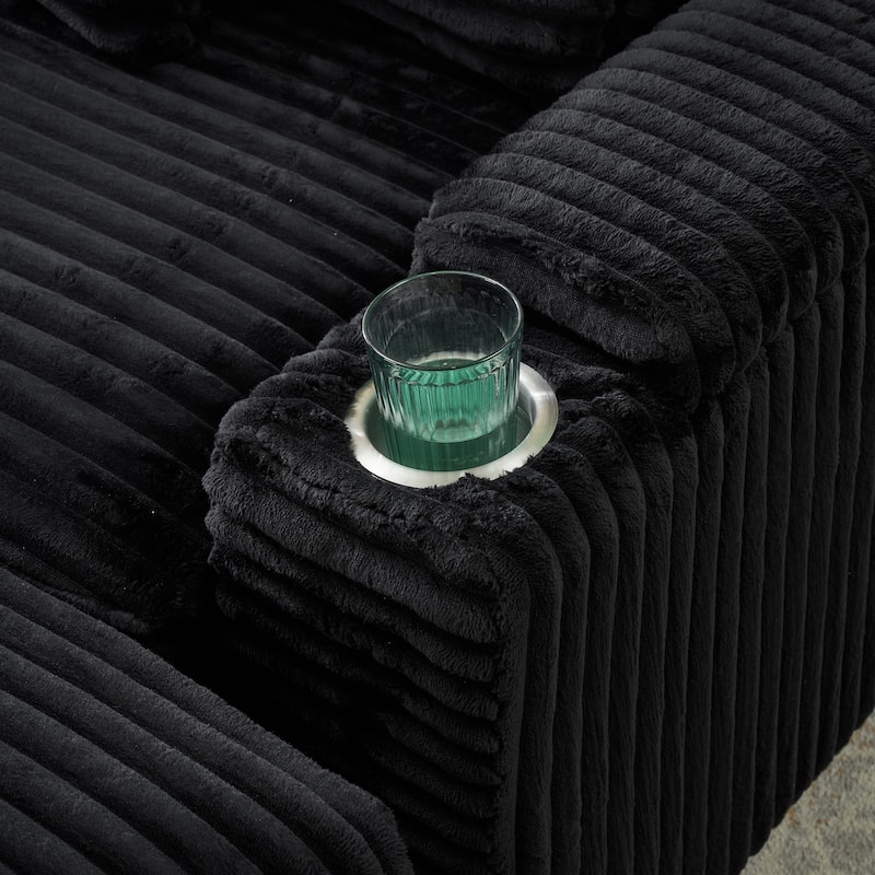 Corduroy Accent Chair & Storage Ottoman Set of 2, Single Sofa Armchair Lounge Chair with Pillows & Cup Holders