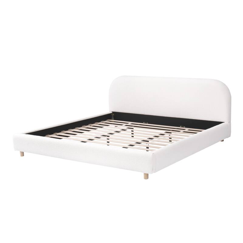 Boucle Fabric Upholstered Bed Frame Platform Bed