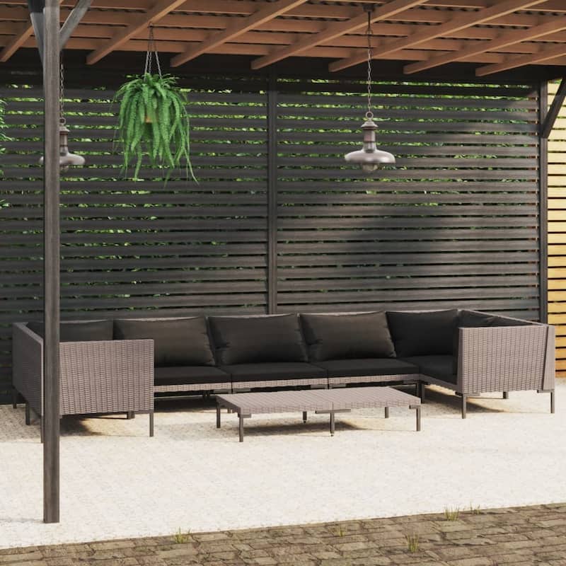 vidaXL Patio Lounge Set Outdoor Sectional Corner Sofa Poly Rattan Dark Grey - 27.6" x 27.6" x 24"