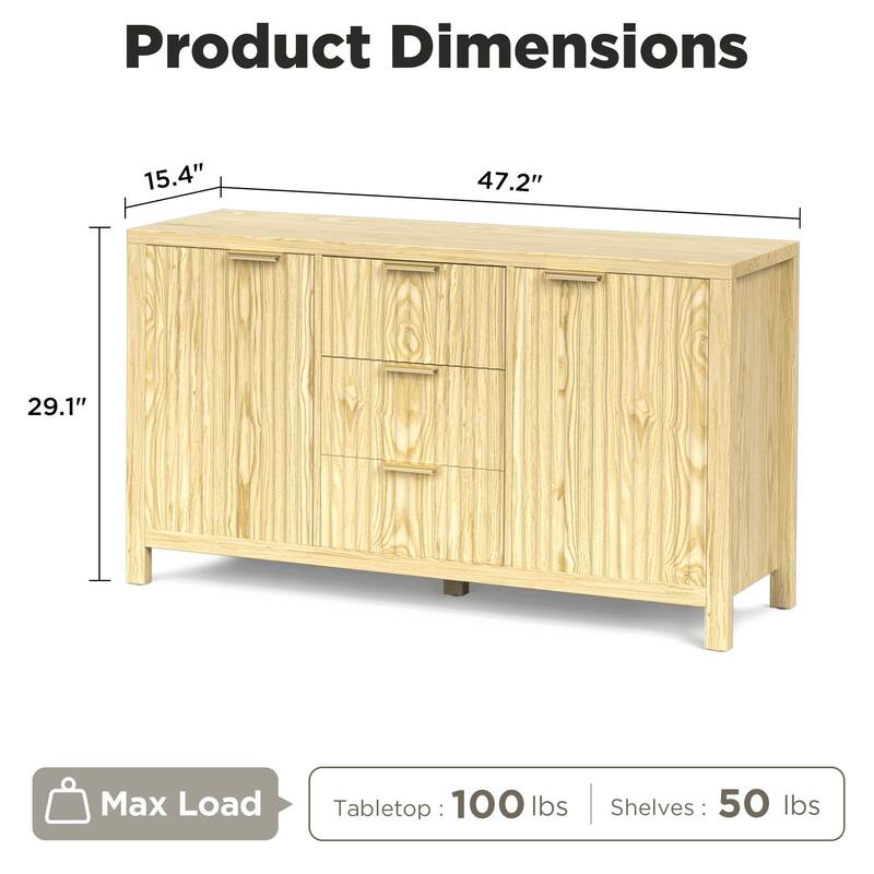 Meyreso 55" Wide Coffee Bar with 2 Adjustable Shelves, Modern Farmhouse Sideboard Buffet with 4 Drawers