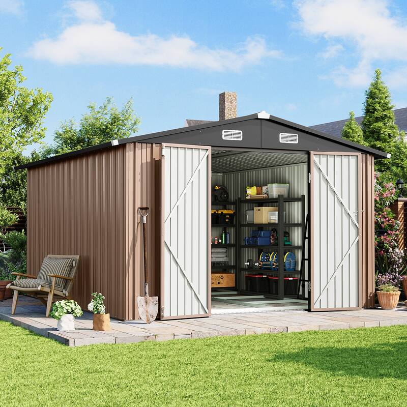 Outdoor Metal Storage Shed With Subfloor Channels ,Lockable Door, Vents for Patio - 10'x12'