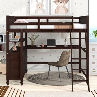 Elegant Design Loft Bed with Shelves, Drawers and Desk, Health and Comfort, Full Size