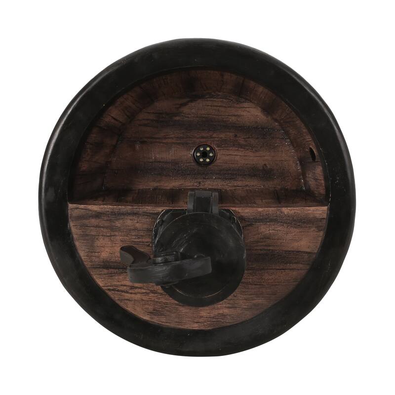 Roomfitters 26.5" Hand-Crafted Rustic Barrel and Pump Outdoor Water Fountain with LED Lights, Weather-Resistant Faux Stone, Wood