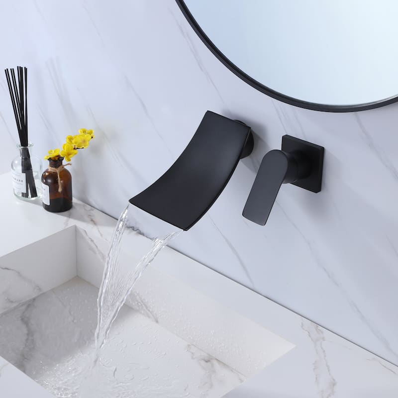Solid Brass Wall Mounted Waterfall Bathroom Sink Faucet