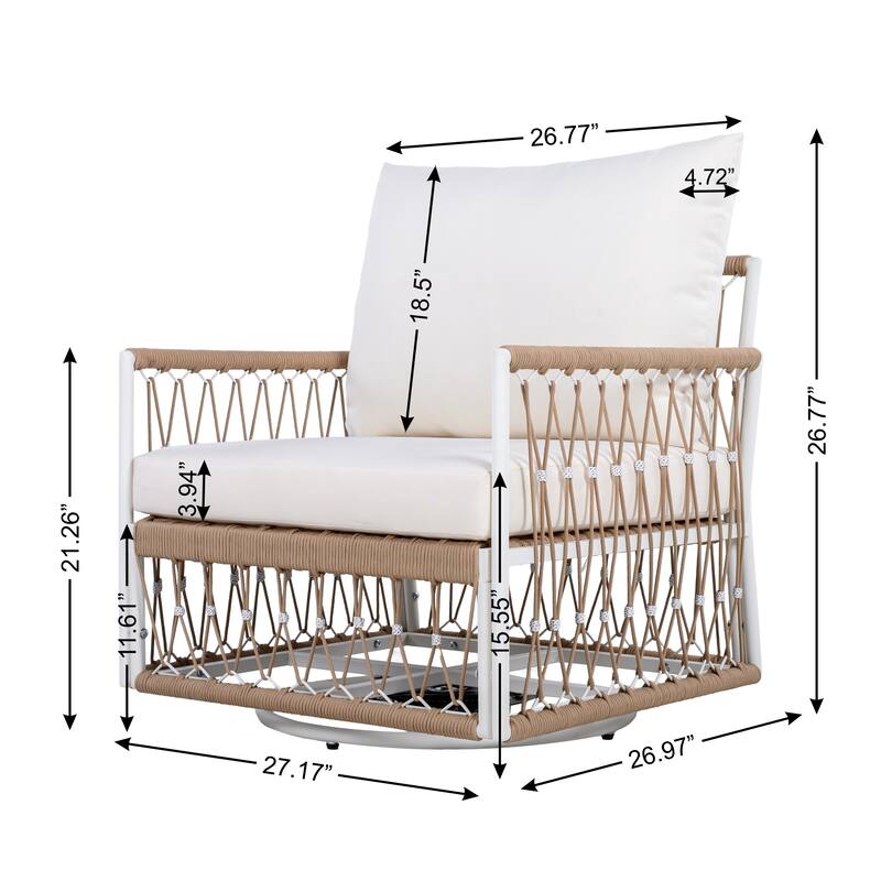 3-Piece Bohemian Outdoor Furniture Set with 2 Swivel Chairs & Tempered Glass Side Table, Waterproof Patio Conversation Set