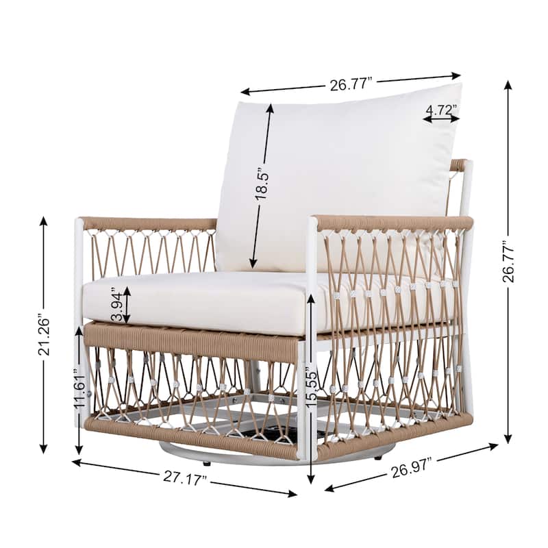 Roomfitters Set of 2 Outdoor Swivel Lounge Chairs, 360° Wicker Patio Chairs with Handwoven Rope, Beige+Natural