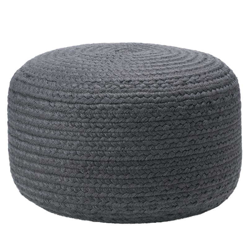 Jaipur Living Saba Solar Round Indoor/Outdoor Polyester Pouf Ottoman/Foot Stool - 18"X18"X12" - Dark Gray