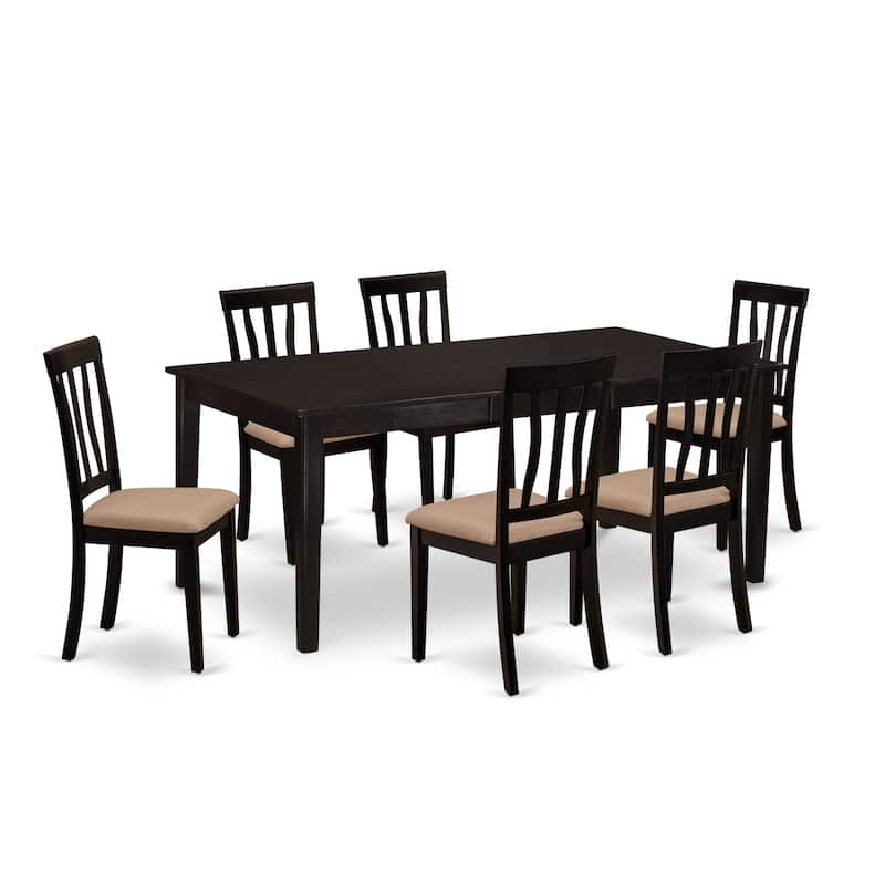 East West Furniture 7 Piece Kitchen Table Set- A Rectangle Dining Table and 6 Dining Room Chairs, Cappuccino (Seat Options)