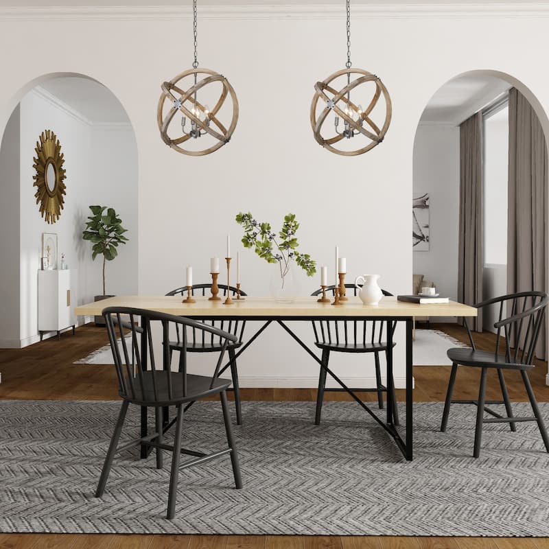 Modern Farmhouse Solid Wood Chandelier 4-Light Globe Kitchen Island Pendant - Real Wood - D20 " x H22.2"