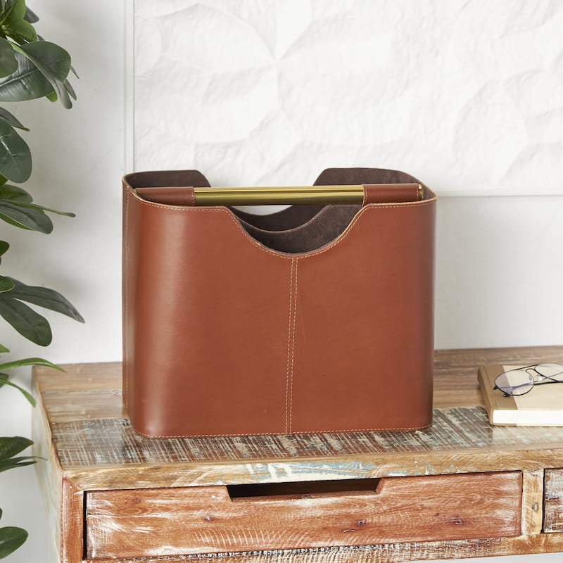 Leather Magazine Holder with Divided Inside - Light Gray or Brown - Roche River Decor