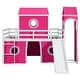 preview thumbnail 11 of 56, Castle Style Twin/Full Size Loft Bed with Slide and Ladder, Solid Wood Loft Bed Frame with Pink Tent and Tower, Playhouse Bed