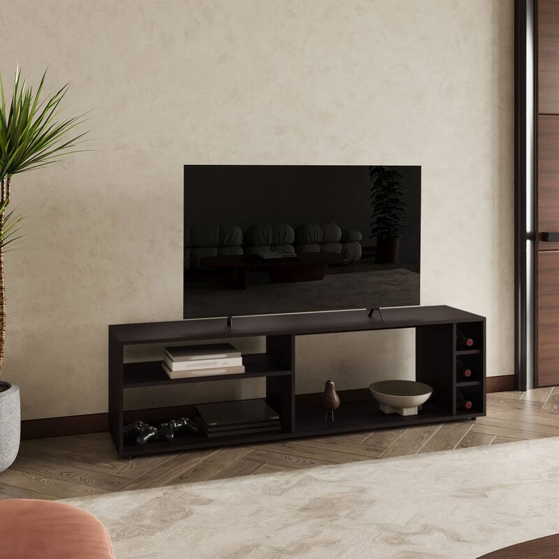 TV Stand for 60 Inch Screens with 6 Storage Shelves Modern Minimalist Design - Black