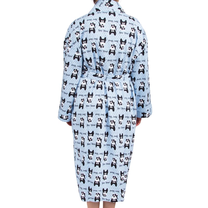 Leisureland Women's Cotton Flannel Long Robe Bow Wow Dog Design