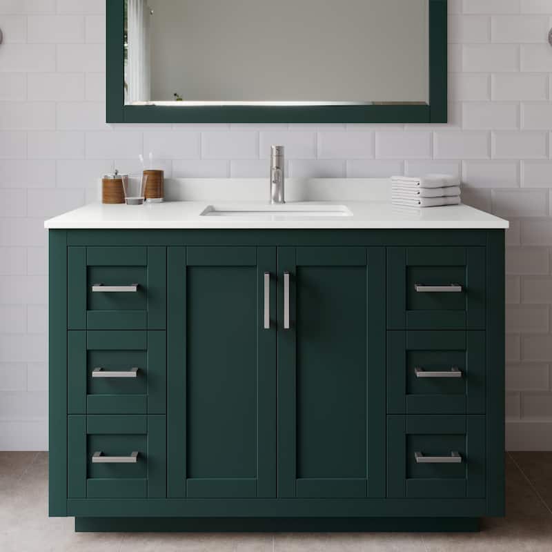 Wyndham Collection WCF292948S-QTZ-UNSM46 Miranda 48" Free Standing - Green / White Quartz Top / Brushed Nickel Hardware
