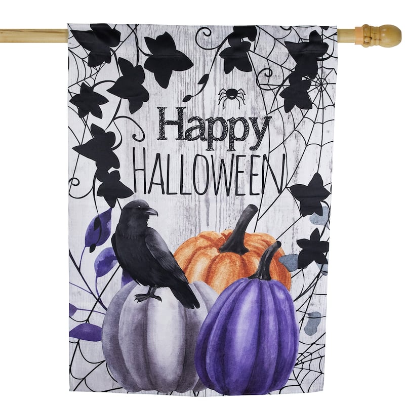 Pumpkins and Crow "Happy Halloween" Outdoor House Flag - 40" x 28"