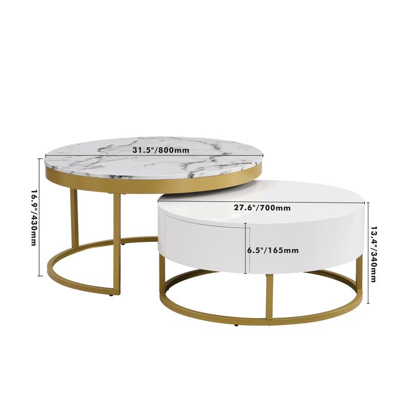 Round Nesting Coffee Table with Drawers