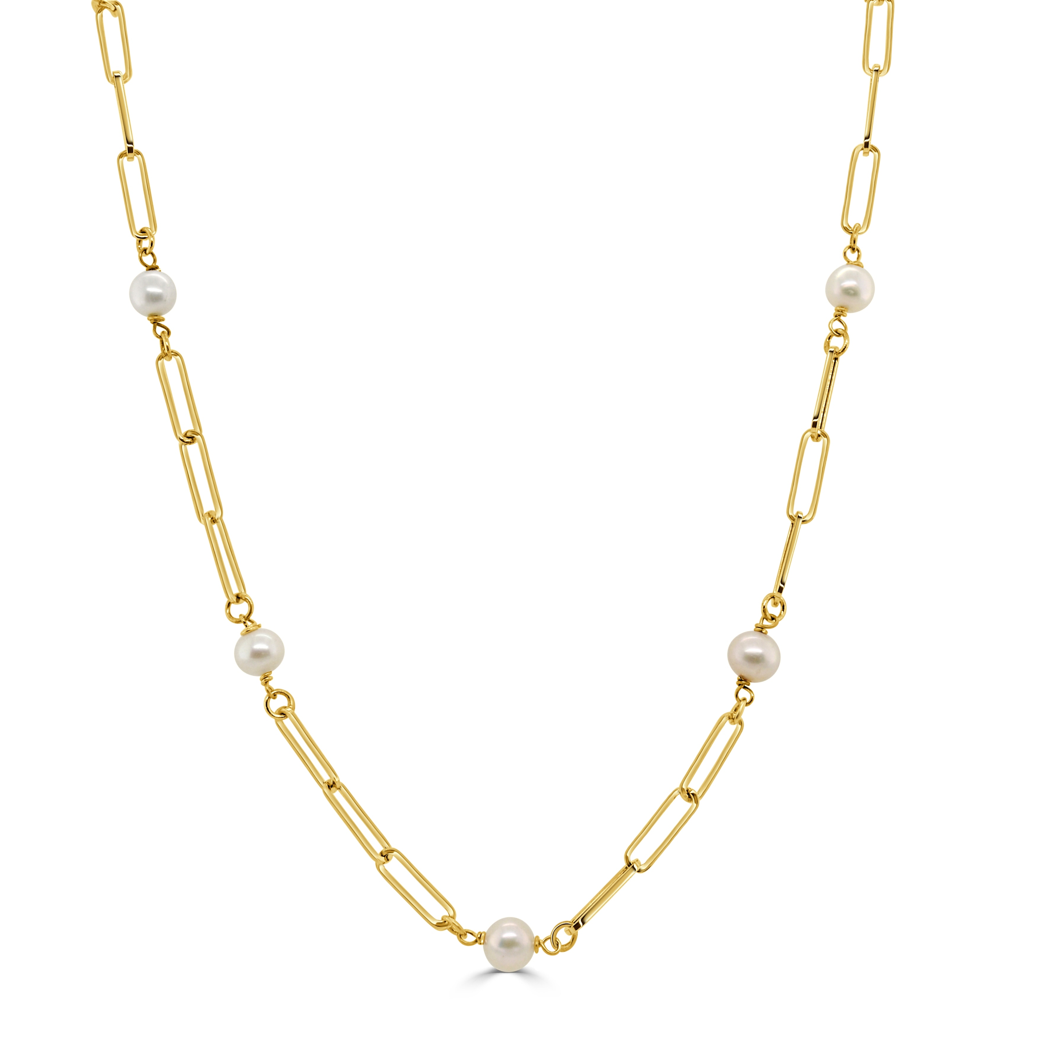 Joelle Collection Freshwater Pearl Station Paperclip Link Necklace 14K Gold