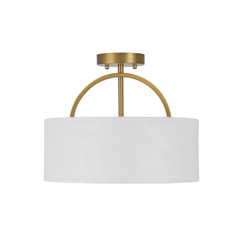 Contemporary 2-Light White Linen Drum Semi Flush Light 15in Wide