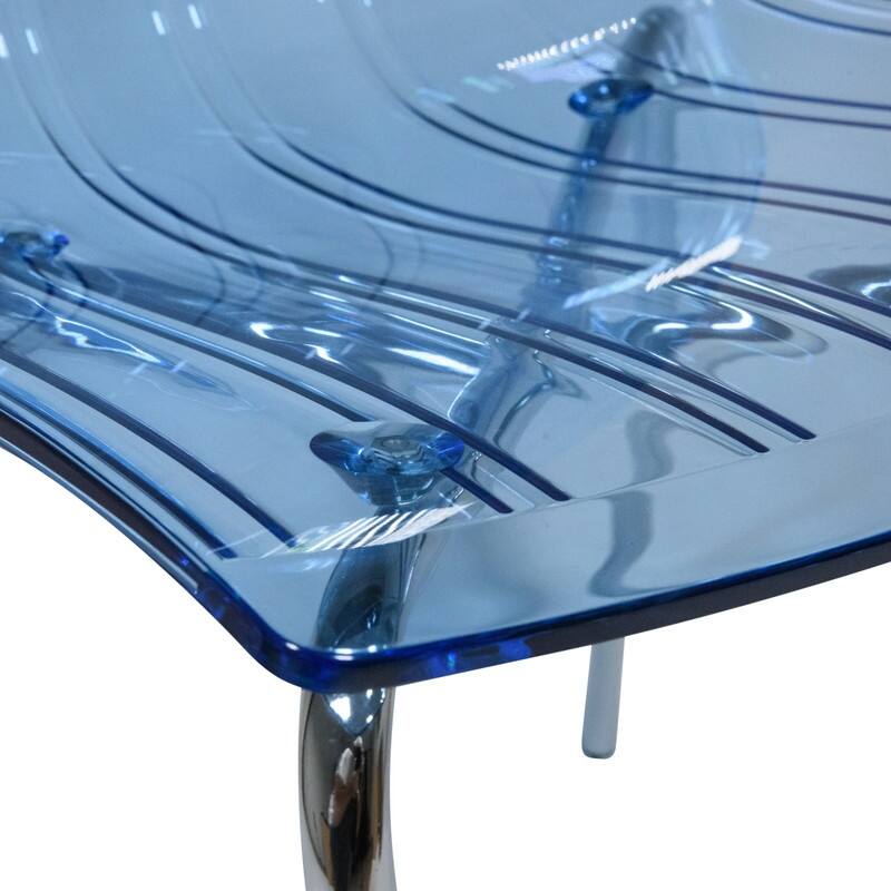 Ralph Modern Acrylic Blue Transparent Plastic Accent Side Dining Chair with Metal Legs for Dining Room & Kitchen