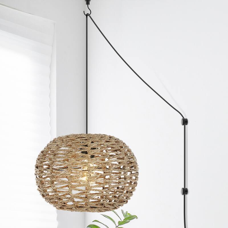 Lucas 1-Light Farmhouse Coastal 180" Cord Plug-In or Hardwired LED Pendant, by JONATHAN Y