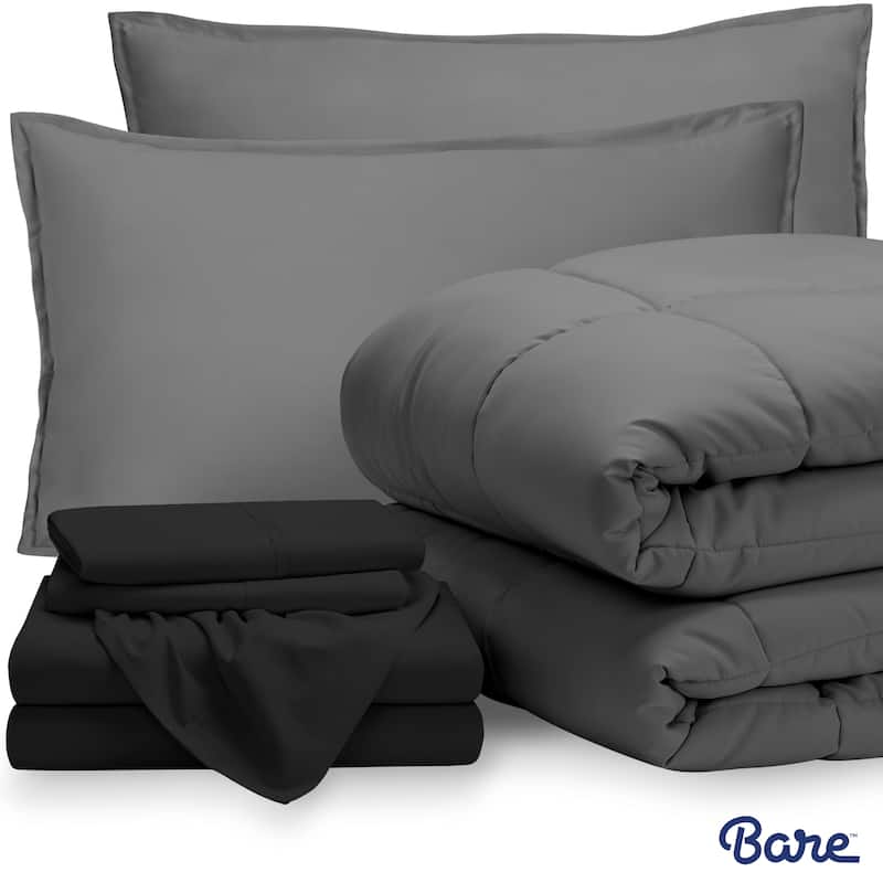 Bare Home Bed-in-a-Bag Down Alternative Comforter & Sheet Set - Grey/Black - Full