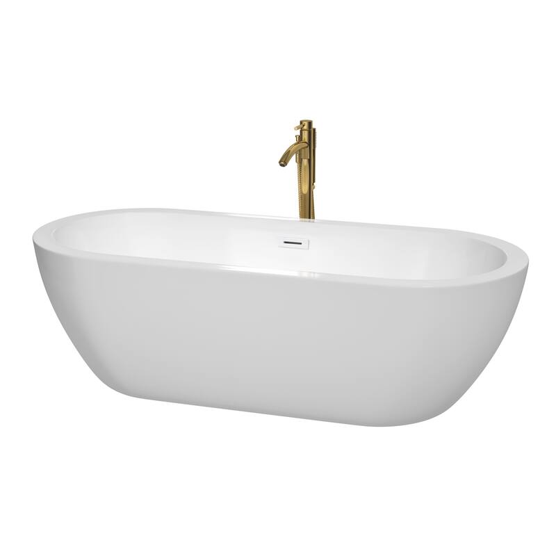 Wyndham Collection Soho 72-inch Freestanding Bathtub with Faucet - White, Shiny White Trim & Brushed Gold Faucet