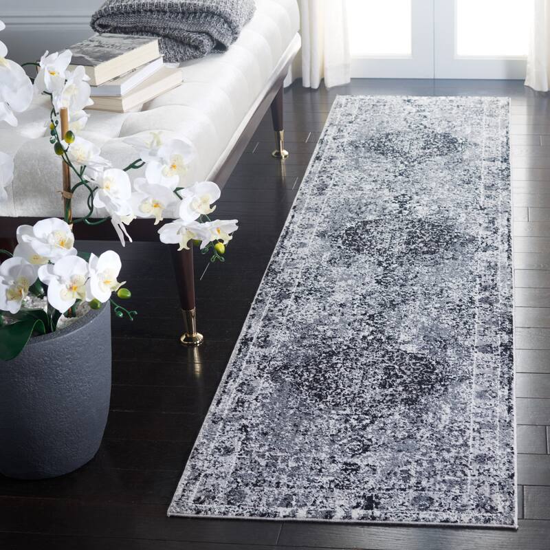 SAFAVIEH Lilypond Karin Traditional Vintage Rug - 2' x 8' Runner - Grey/Dark Grey