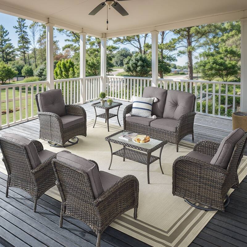 Outdoor Loveseat Sofa Patio Chairs with Swivel Chairs - Brown - Grey