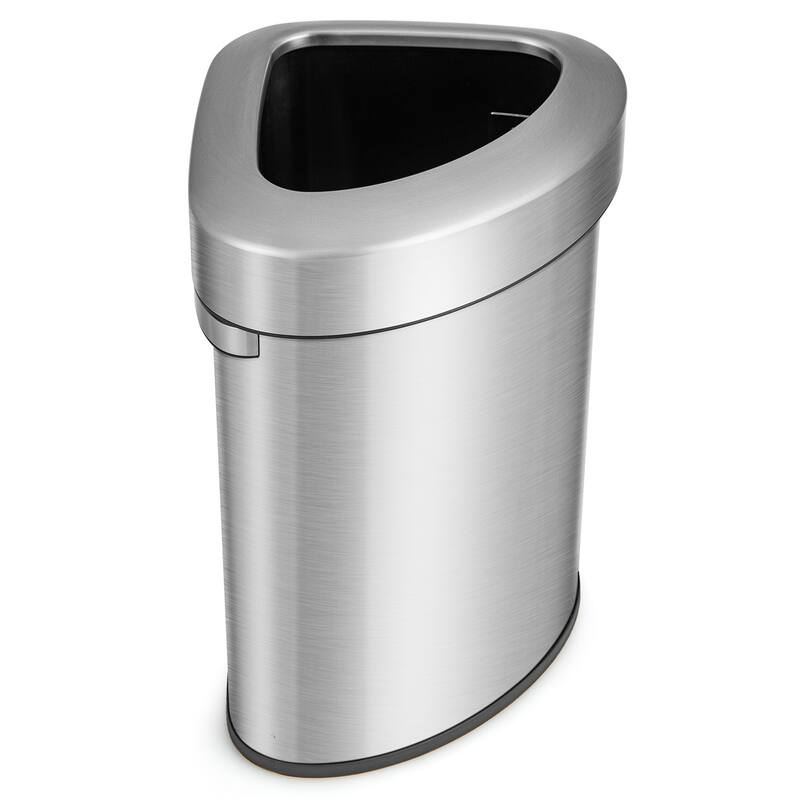 Gymax Stainless Steel Corner Trash Bin w/ Lid Large Open Top Anti-slip - Silver