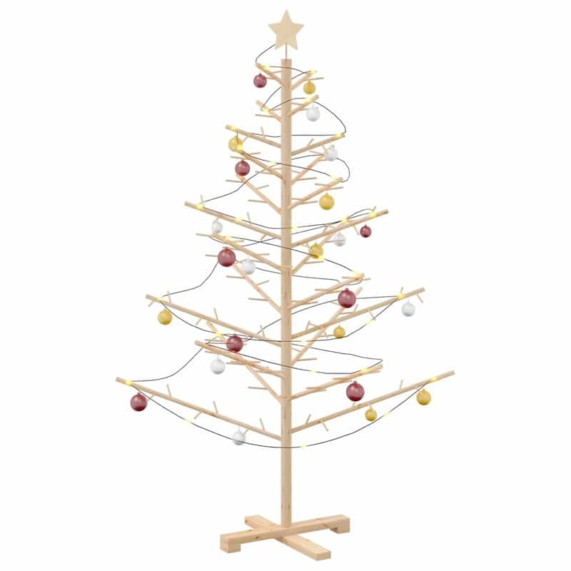 vidaXL Wooden Christmas Tree with Stand Natural/Brown Solid pine wood
