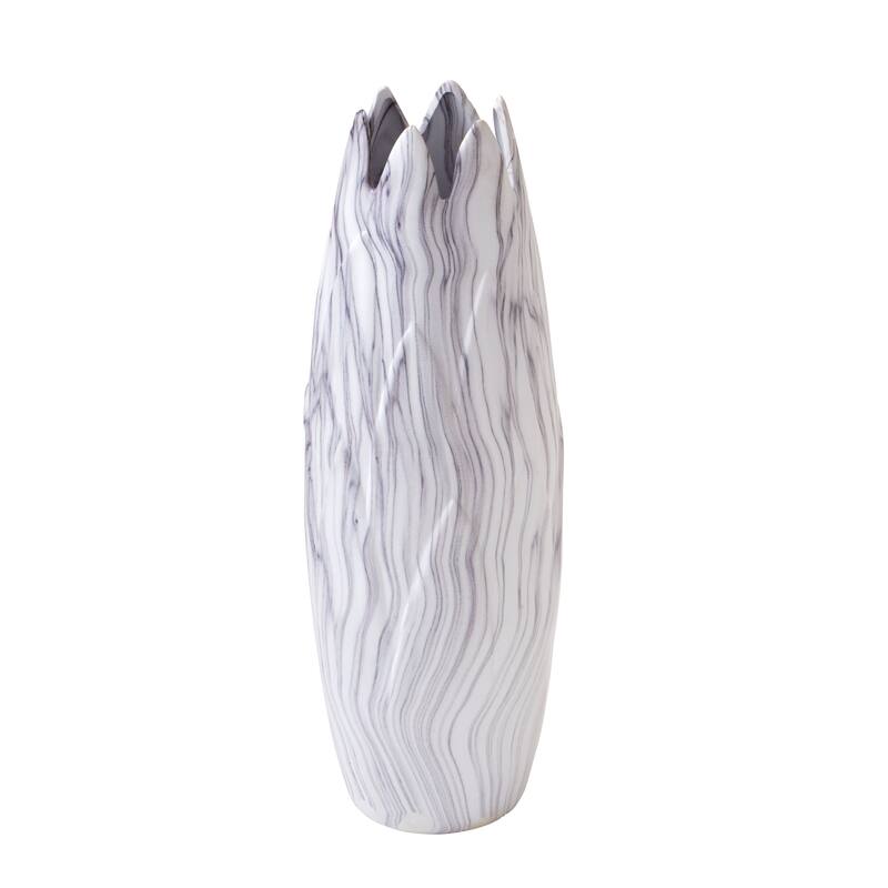 Ceramic Marbled Decorative Vase with Angled Edge Opening - White - Roche River Decor