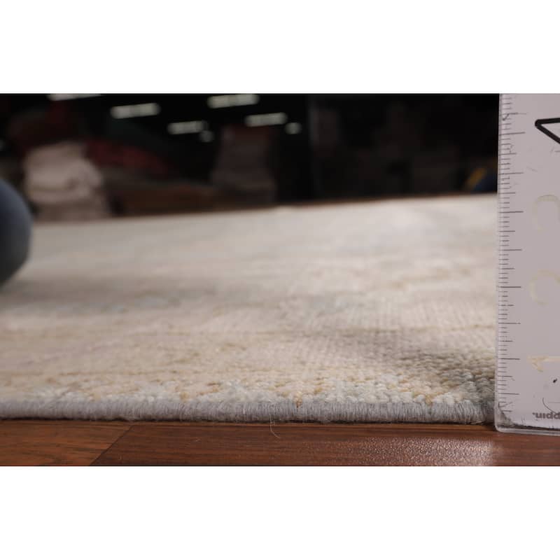 Floral Blue Oushak Turkish Area Rug Hand-Knotted Wool Carpet - 9'0"x 12'1"