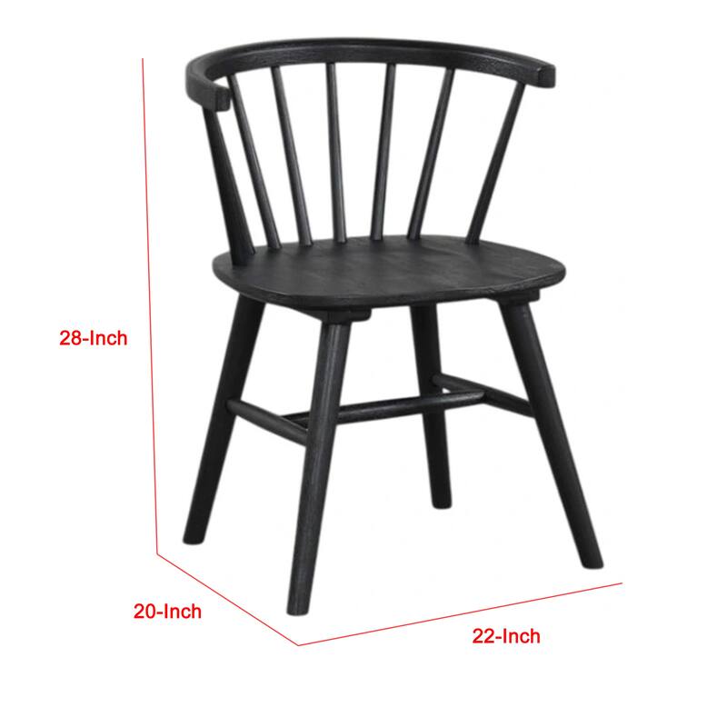 Yely Side Dining Chair Set of 2, Spindle Back, Shaker Legs, Black Rubberwood