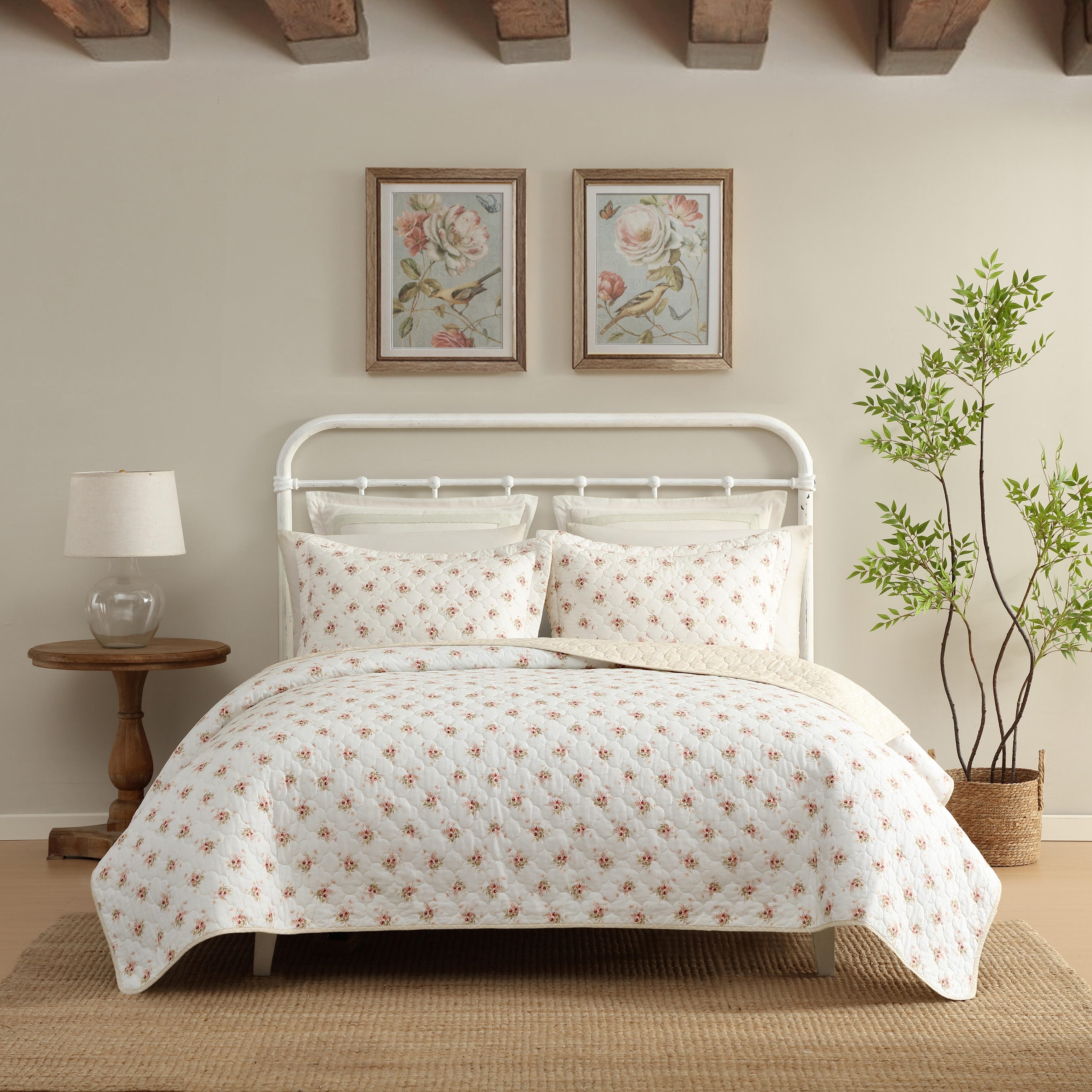 Laura Ashley Dorrie Cotton Reversible Pink Quilt Set