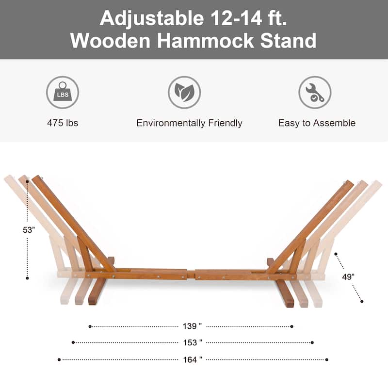 Adjustable 12-14 ft Wooden Hammock Stand Only