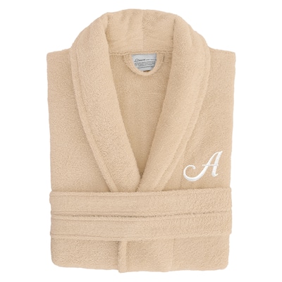 Authentic Hotel Spa Unisex Turkish Cotton Terry Cloth Bath Robe with single letter White Script Monogram