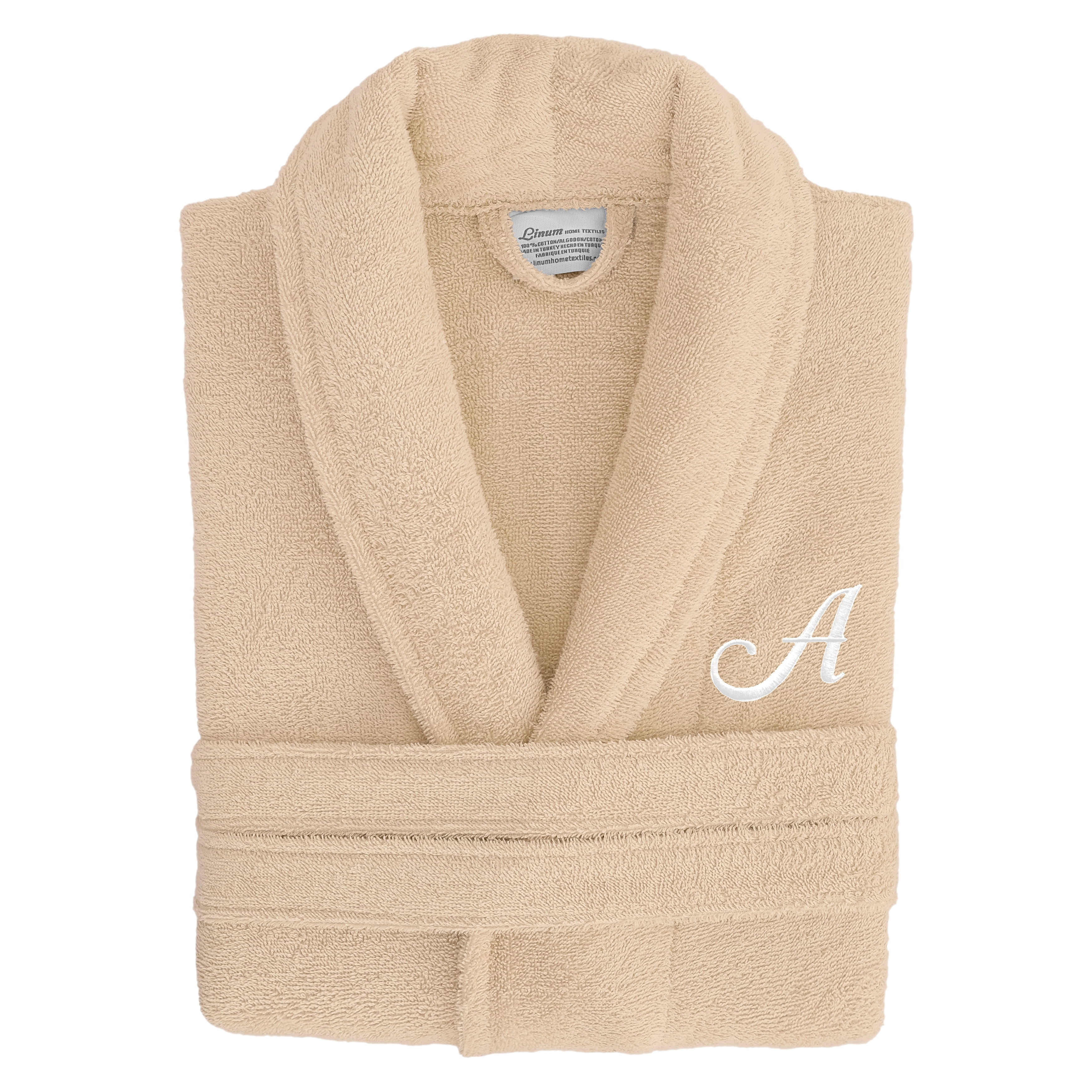 Authentic Hotel Spa Unisex Turkish Cotton Terry Cloth Bath Robe with single letter White Script Monogram