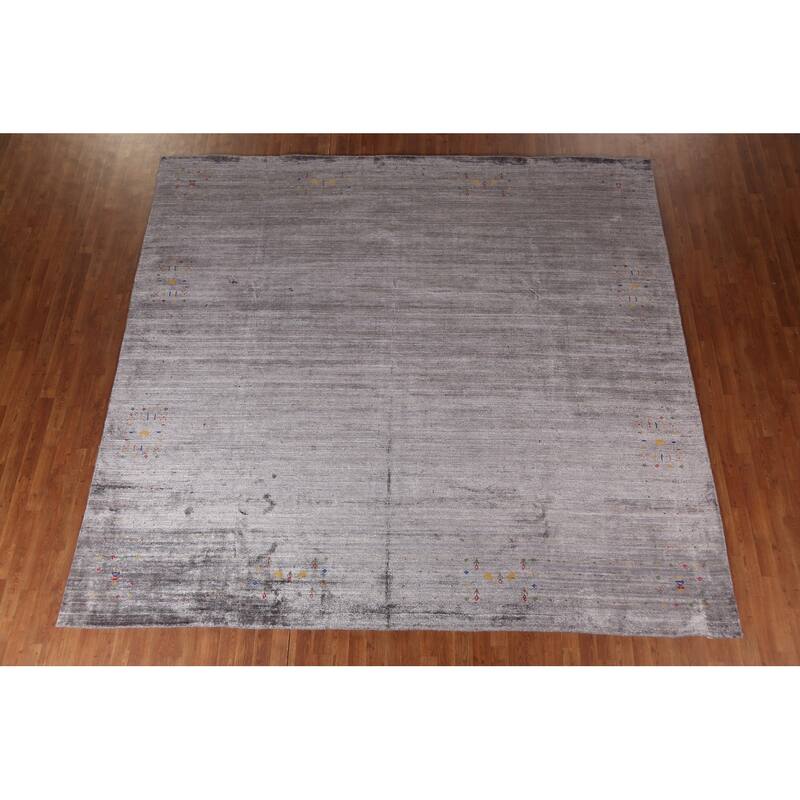 Gray Gabbeh Oriental Area Square Area Rug Handmade Silk Carpet - 9'11"x 10'7"