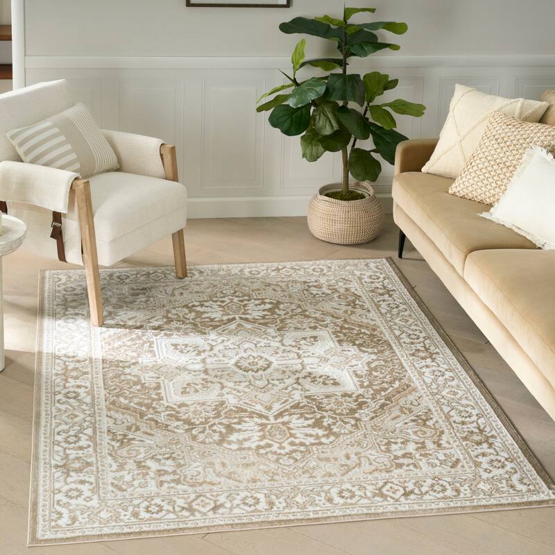 Nourison Dekor Indoor only Persian Area Rug - Taupe/Ivory - 4' x 6'
