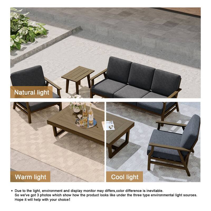 Modern Wood Cushioned Outdoor Patio Sofa Loveseat with Coffee Table