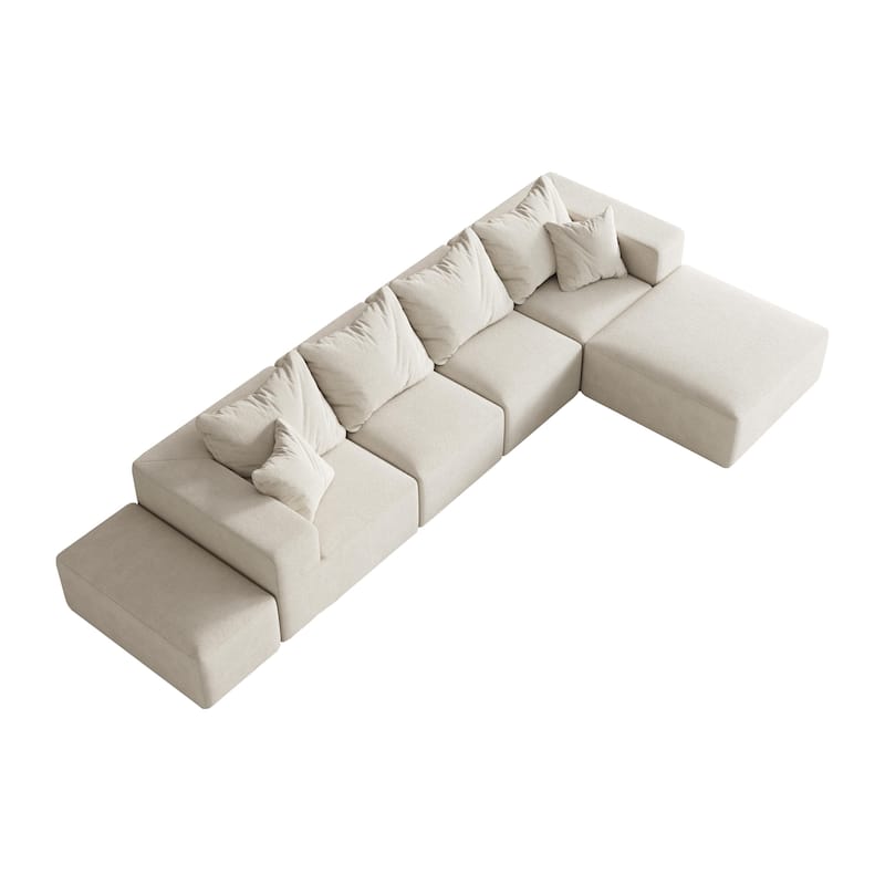 132" Chenille Modular L-Shaped Sectional Sofa with 6 Pillows