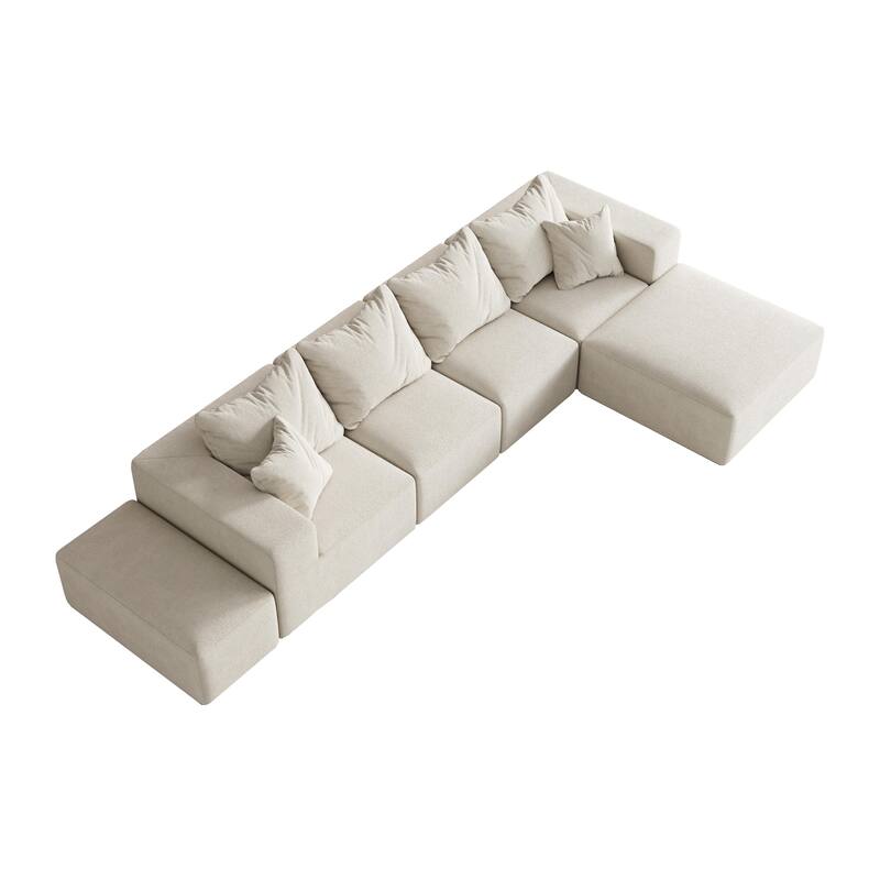 Upholstered Sectional Boneless Couch Set,Modular 132" L Shaped Sectional With 6 Pillows,Free Combination Sofa Couch
